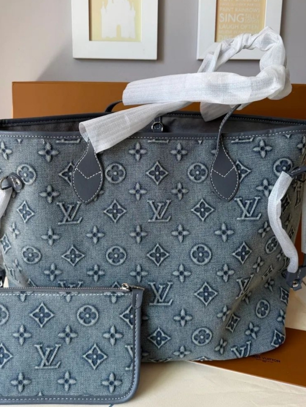 Denim Deluxe Embross MMonogram Travel Everywear Tote Bag